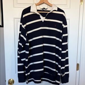 Ralph Lauren Navy & White Striped Rugby Polo XXL